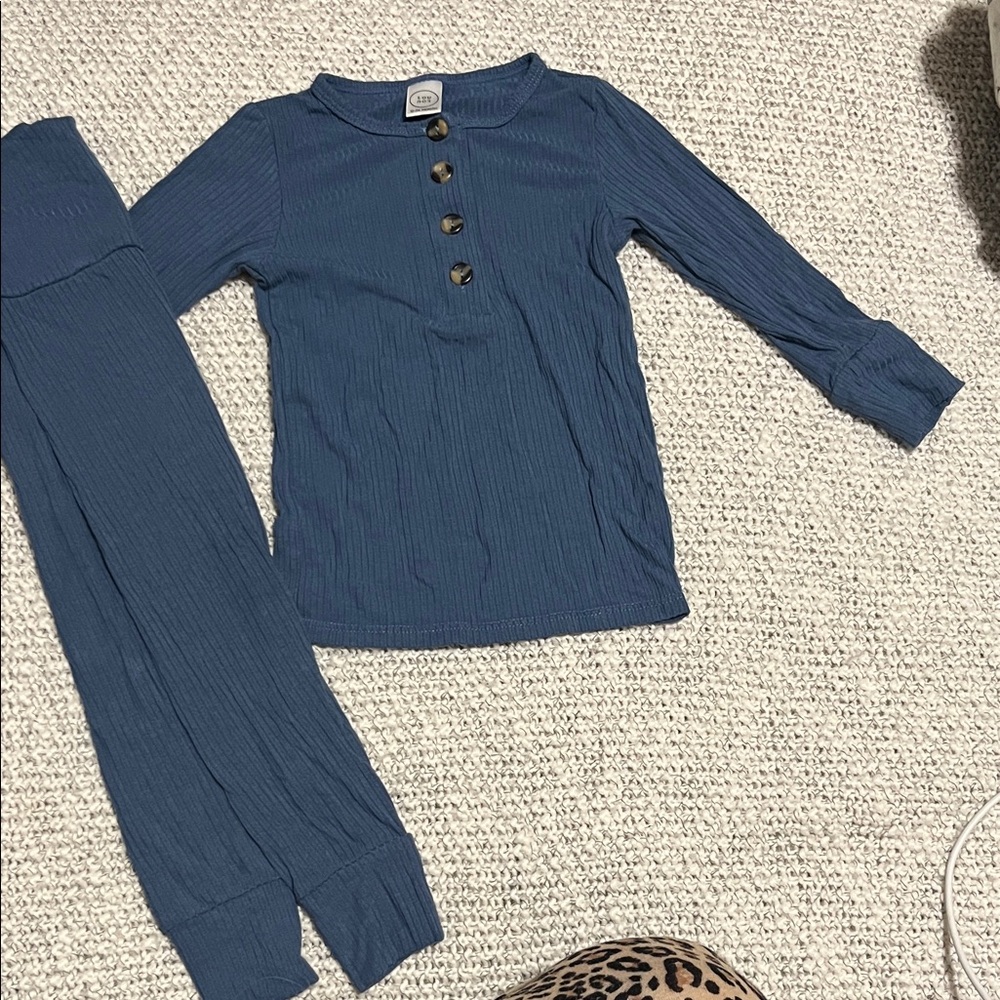 Lou Lou Blue Ribbed Button-Up Pajama Set 12-24m